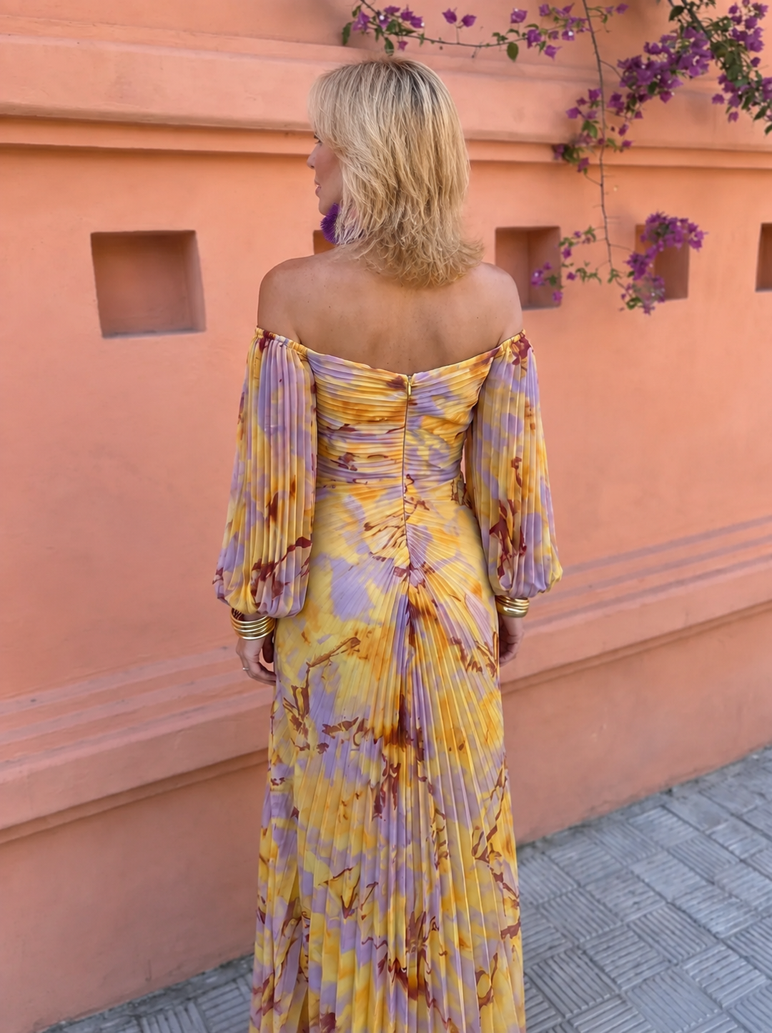 Greta™ – Long Floral Dress with a Deep Neckline