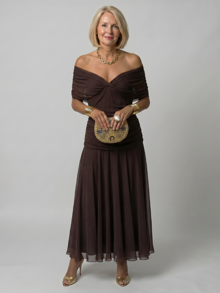 Nora | Off Shoulder Flow Midi Dress