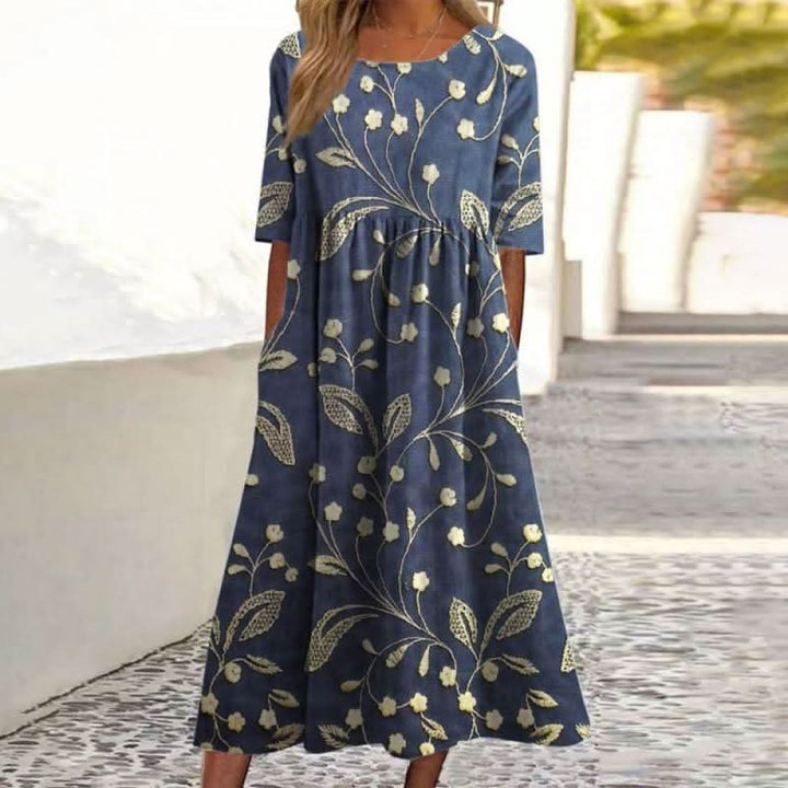 COURTNEY | ELEGANT EMBROIDERED TUMMY-COVERAGE MIDI DRESS
