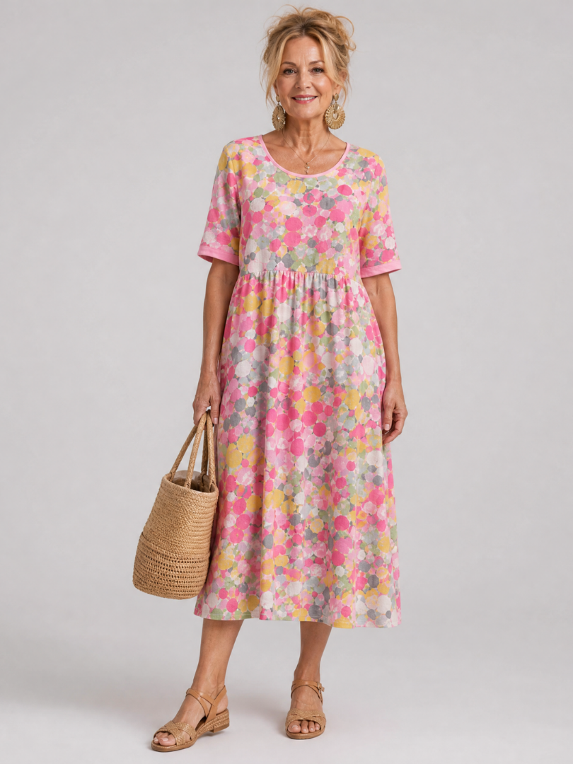 Ysoria | Printed Half Sleeve Midi Dress