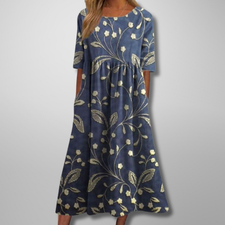 ELARA | ELEGANT PRINTED TUMMY-COVERAGE MIDI DRESS