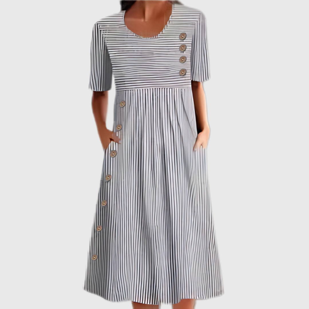 KAY | ELEGANT STRIPED TUMMY-COVERAGE MIDI DRESS