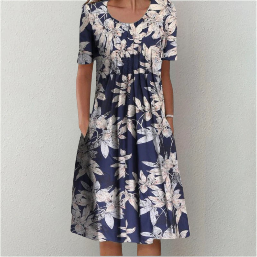 ENSLEY | ELEGANT FLORAL TUMMY-COVERAGE MIDI DRESS