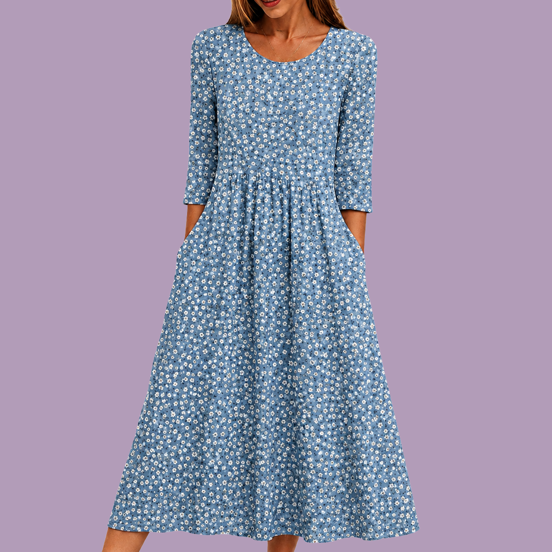 Blue Meadow Easy-Wear Floral Midi Dress