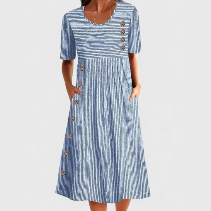 KAY | ELEGANT STRIPED TUMMY-COVERAGE MIDI DRESS