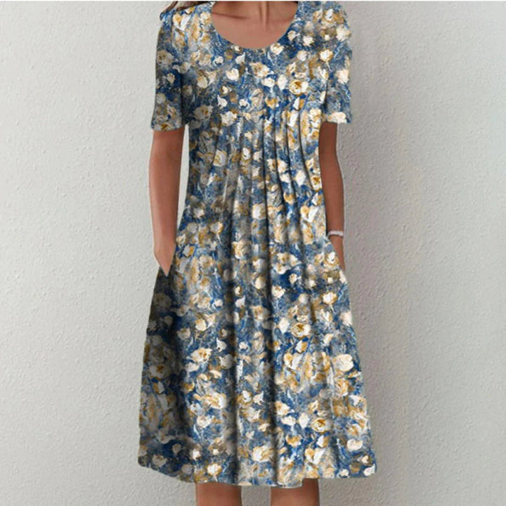 ENSLEY | ELEGANT FLORAL TUMMY-COVERAGE MIDI DRESS
