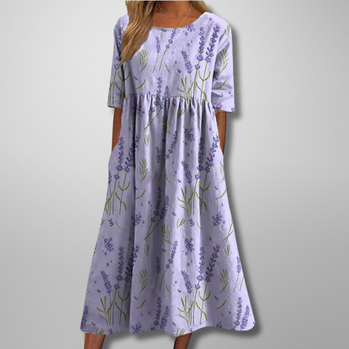ELARA | ELEGANT PRINTED TUMMY-COVERAGE MIDI DRESS