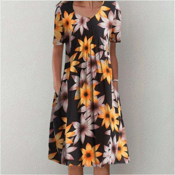 ENSLEY | ELEGANT FLORAL TUMMY-COVERAGE MIDI DRESS