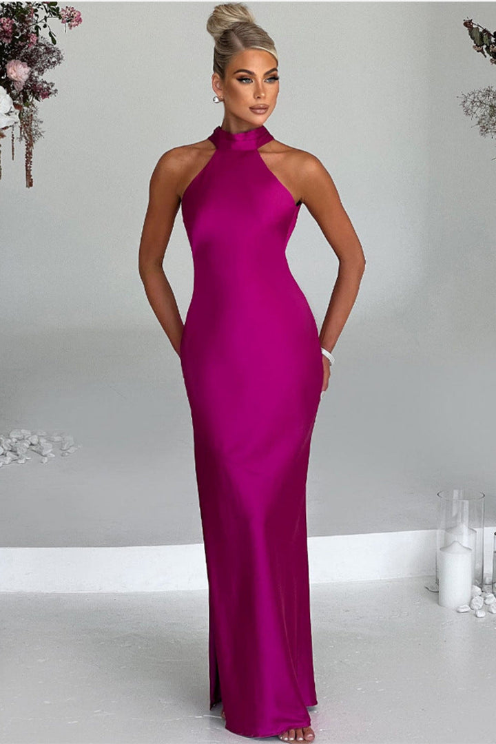 ZEYNEP | Elegant Satin Halter Neck Maxi Dress