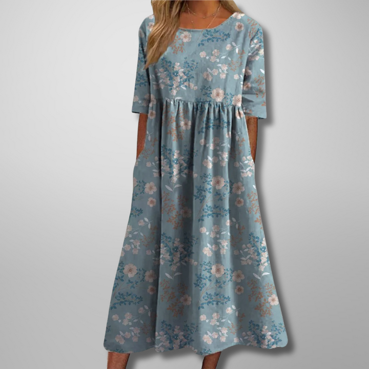 ELARA | ELEGANT PRINTED TUMMY-COVERAGE MIDI DRESS