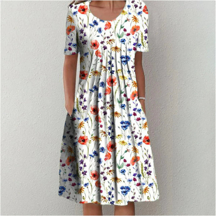 ENSLEY | ELEGANT FLORAL TUMMY-COVERAGE MIDI DRESS