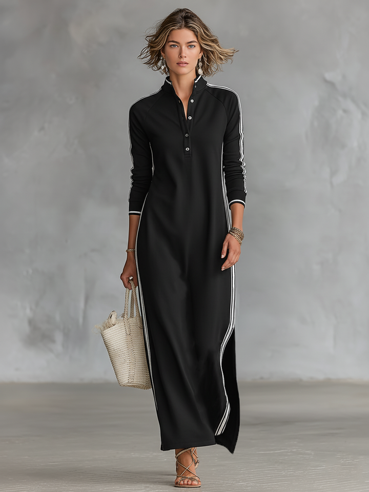 Sweatshirt maxi dress with button collar