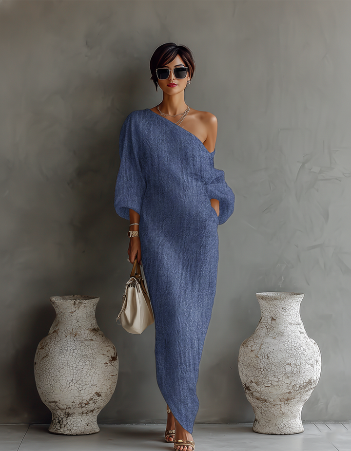 Ivory linen off-shoulder dress