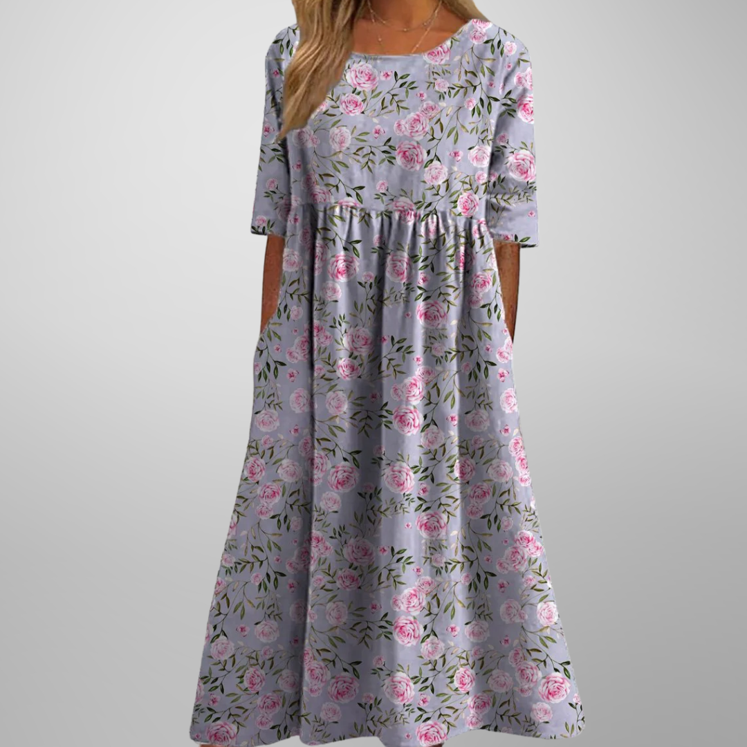 ELARA | ELEGANT PRINTED TUMMY-COVERAGE MIDI DRESS