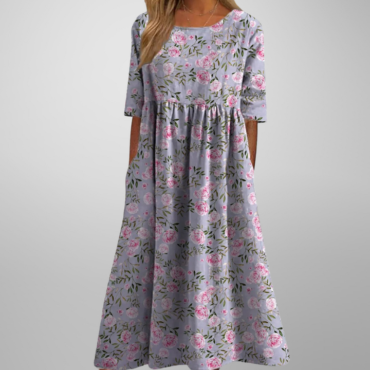 ELARA | ELEGANT PRINTED TUMMY-COVERAGE MIDI DRESS