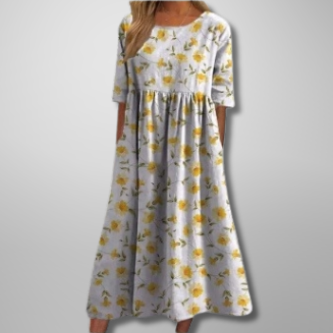 ELARA | ELEGANT PRINTED TUMMY-COVERAGE MIDI DRESS