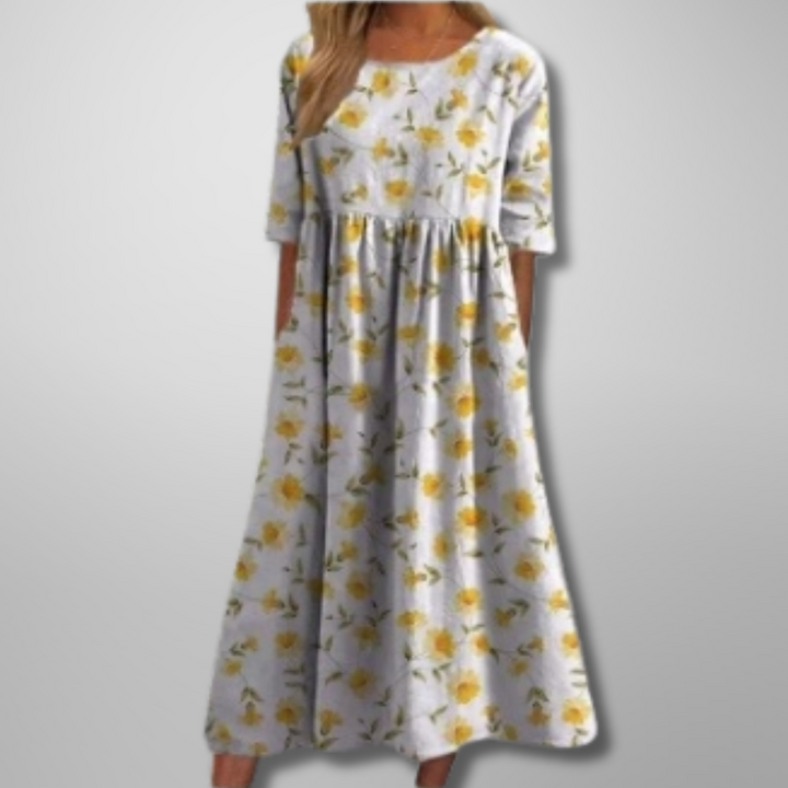 ELARA | ELEGANT PRINTED TUMMY-COVERAGE MIDI DRESS