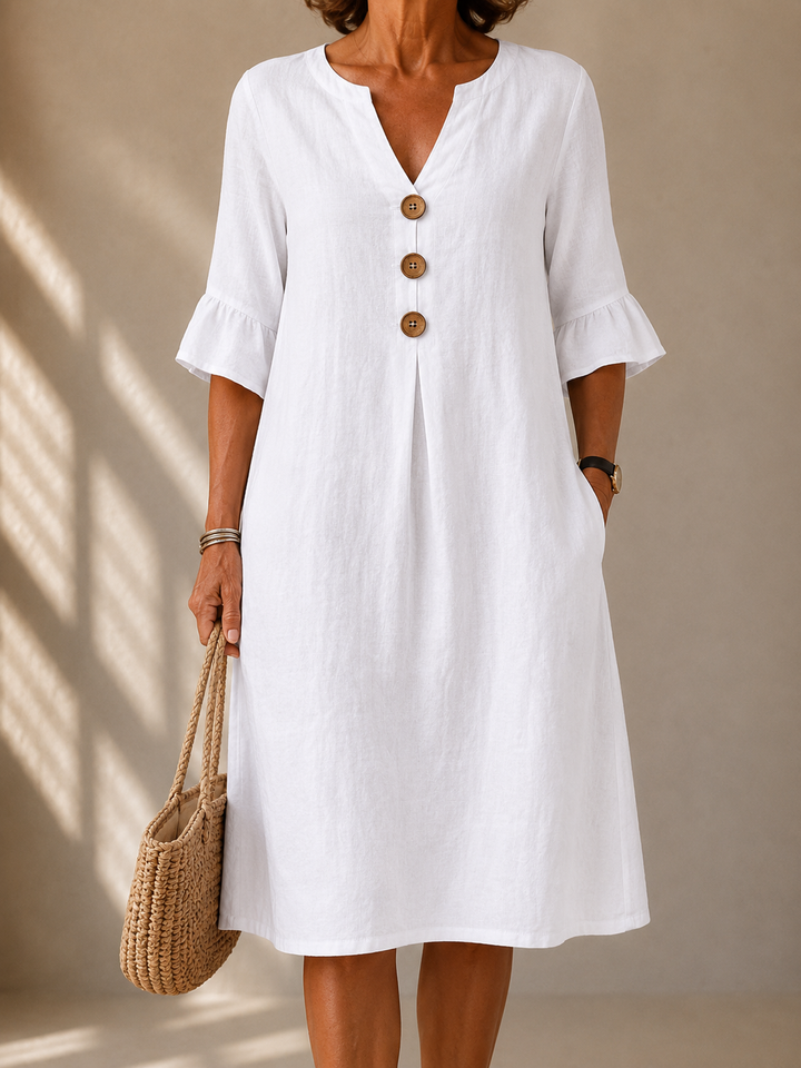 Nicole Button-Down Dress with Bell Sleeves
