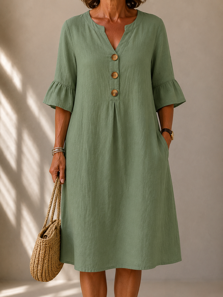Véronique Button-Down Dress with Flared Sleeves