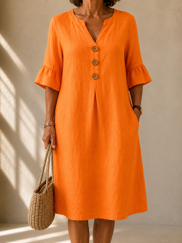 Mathilde V-Neck Button-Down Dress