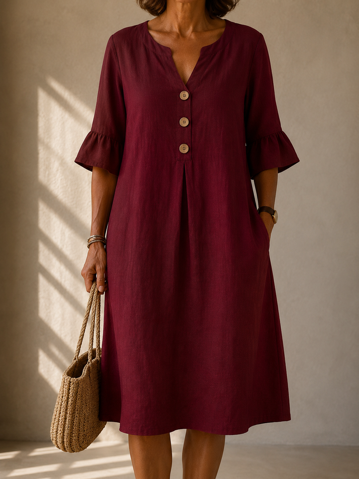 Brigitte Button-Down Dress with Ruffled Sleeves