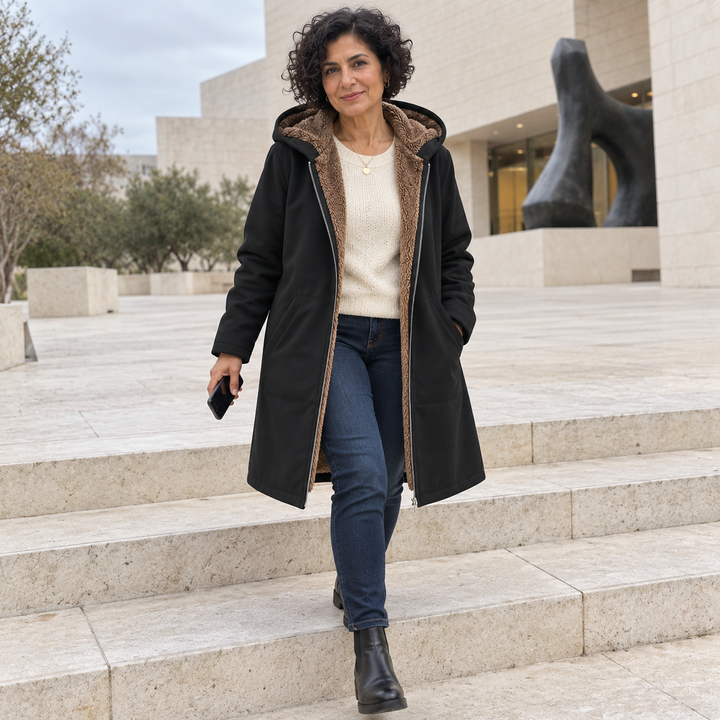 The Evelyn – Sherpa-Lined Hooded Coat