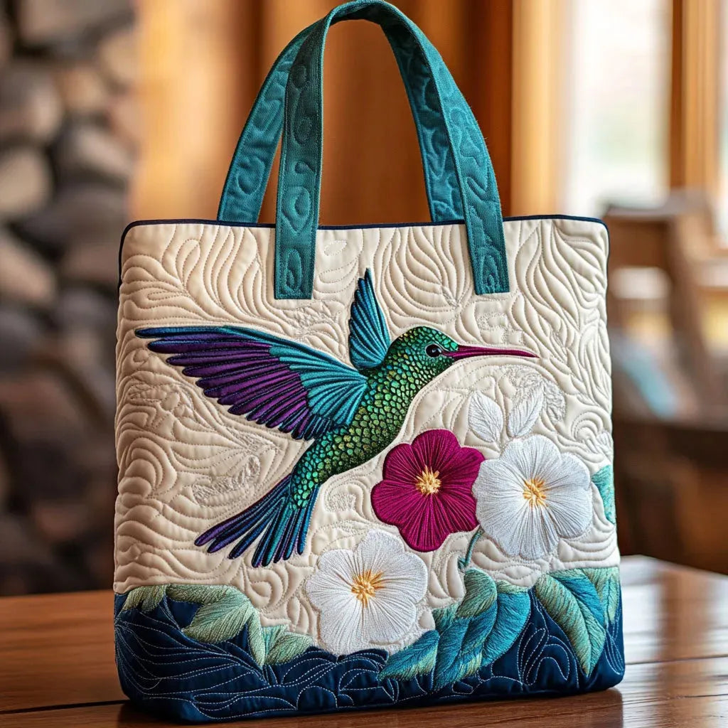 Quilted Bag - Hummingbird with White Flower