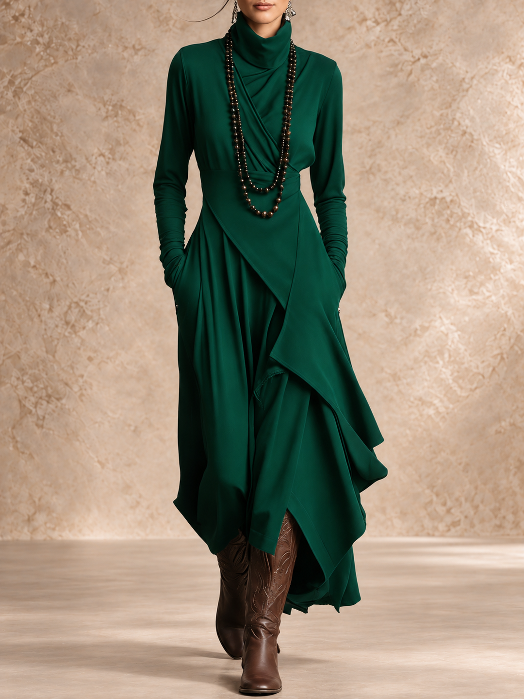 The Liorah – Draped High-Neck Maxi Dress