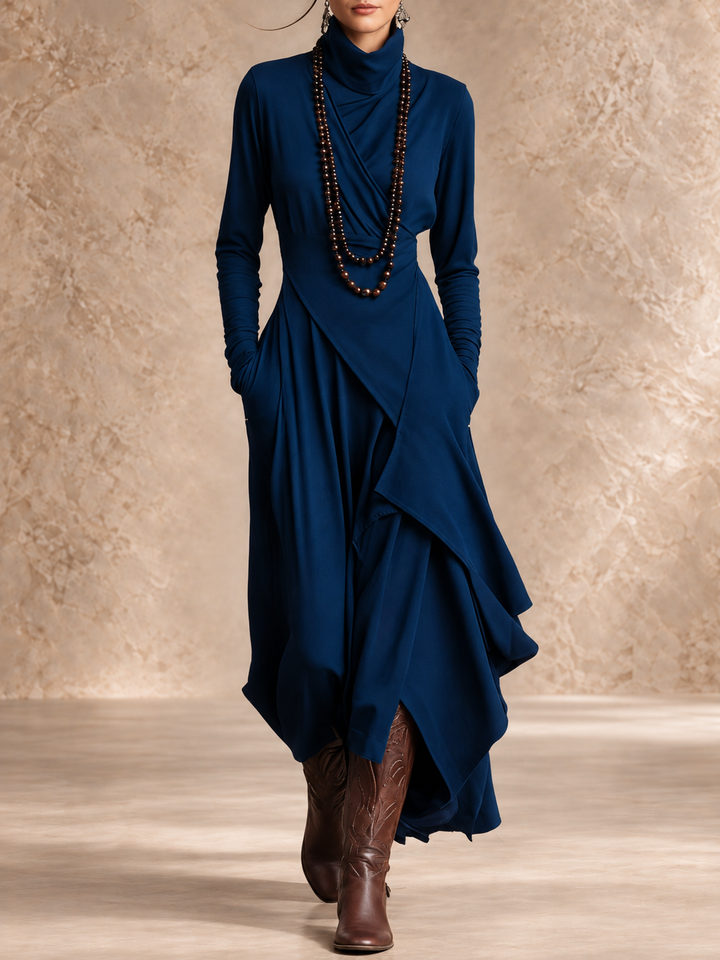 The Liorah – Draped High-Neck Maxi Dress