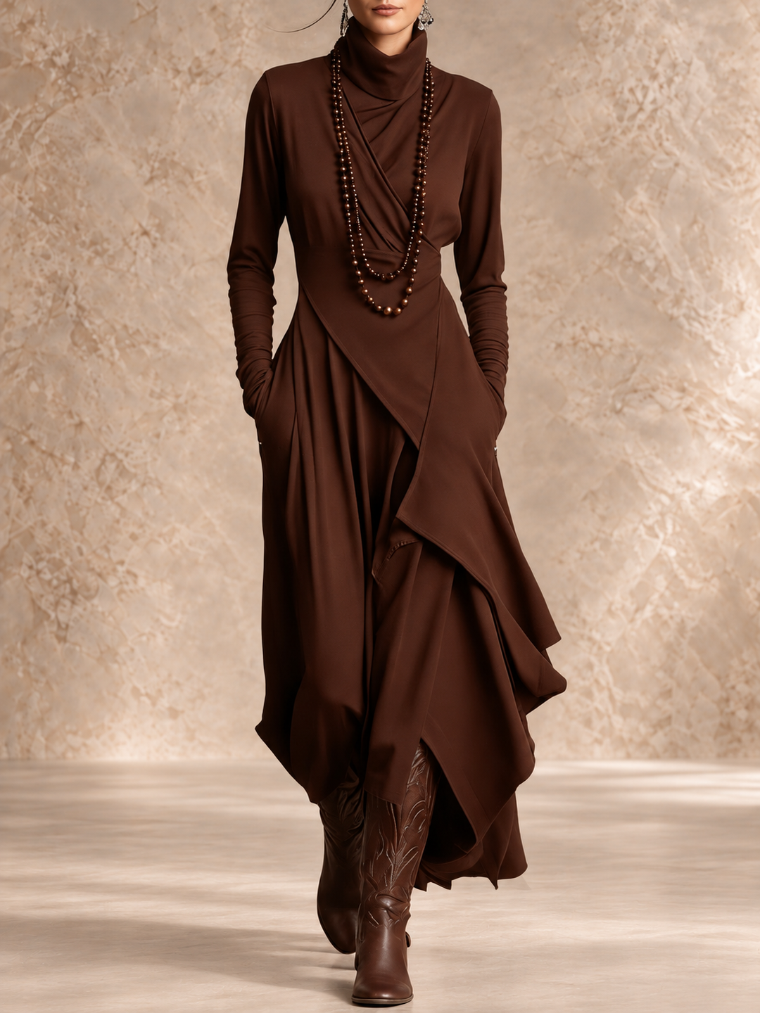 The Liorah – Draped High-Neck Maxi Dress