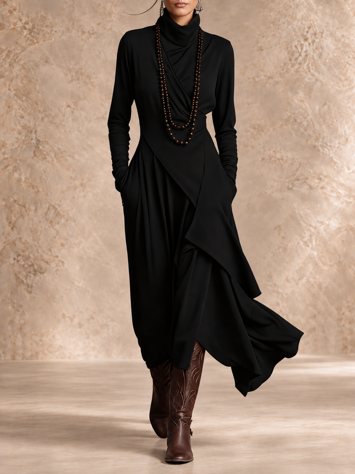 The Liorah – Draped High-Neck Maxi Dress