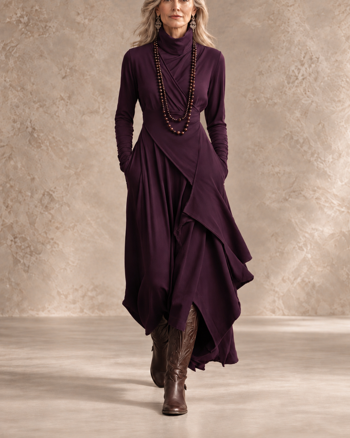 The Liorah – Draped High-Neck Maxi Dress
