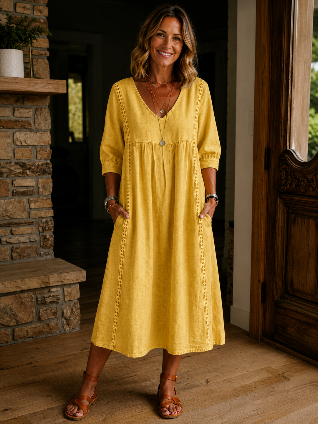 Aurélia | Relaxed Lace-Trim Midi Dress