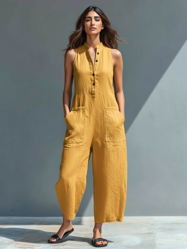 Sleeveless linen dungarees