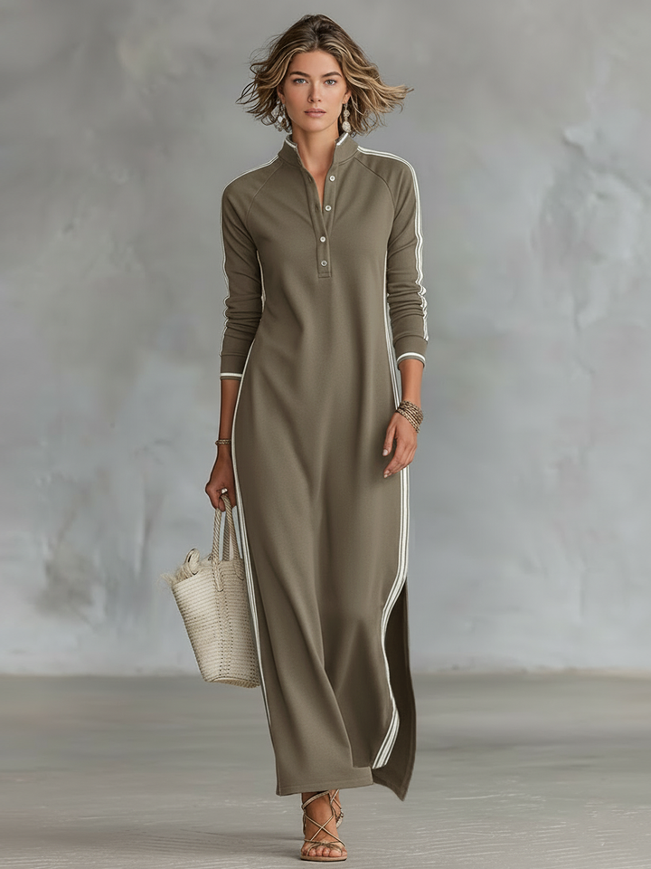 Sweatshirt maxi dress with button collar