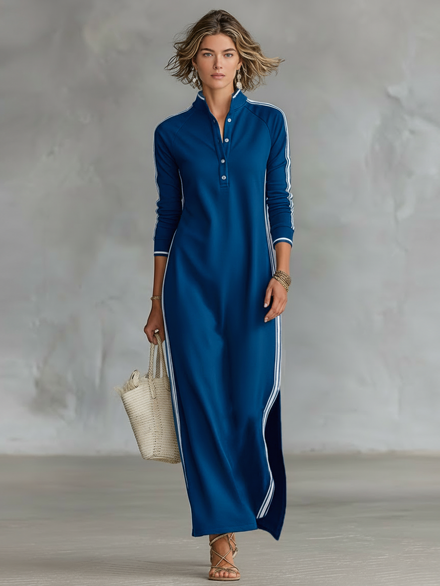 Sweatshirt maxi dress with button collar