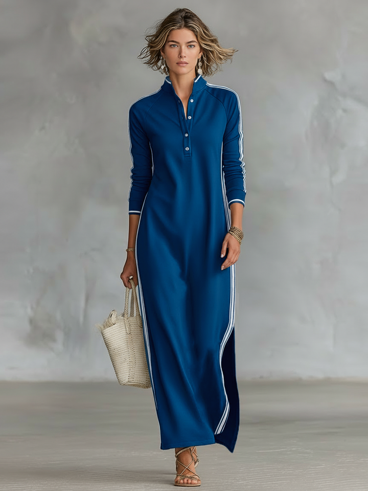 Sweatshirt maxi dress with button collar