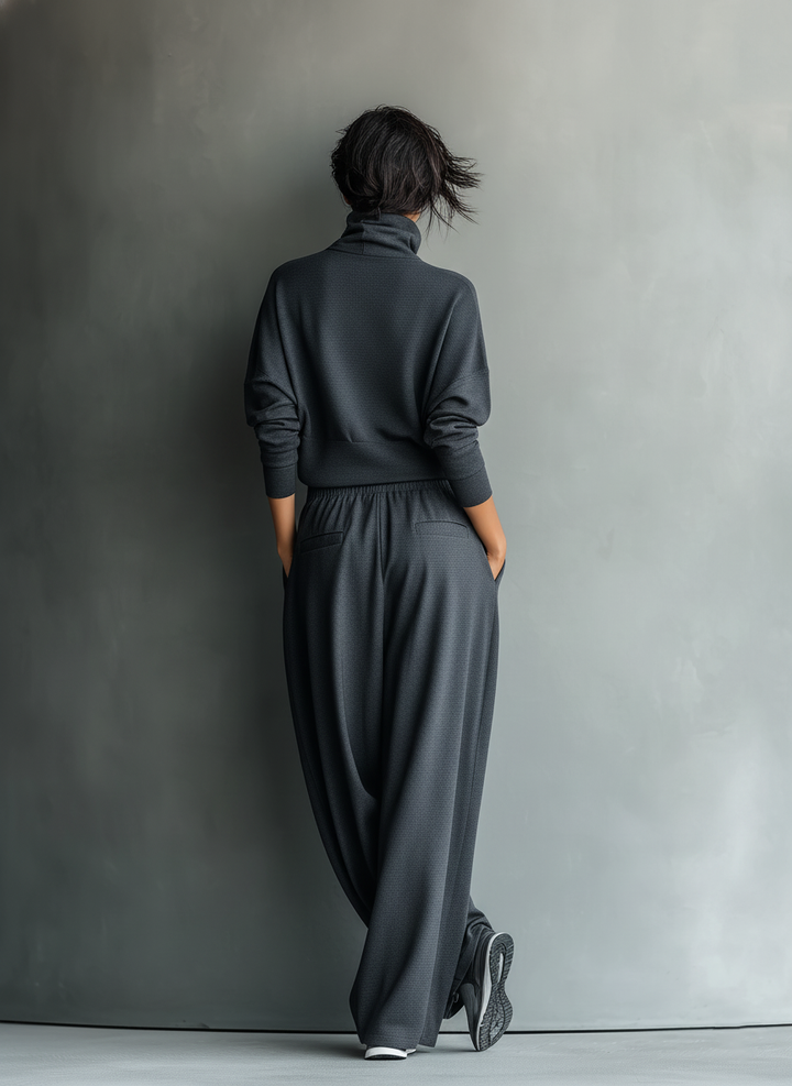 Knitted wide-leg trouser ensemble