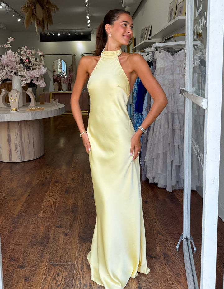 ZEYNEP | Elegant Satin Halter Neck Maxi Dress