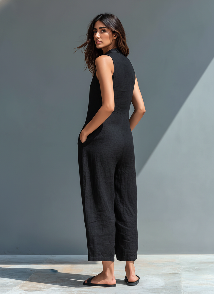 Sleeveless linen dungarees