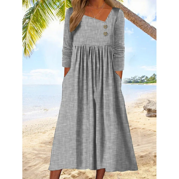 NANCY | ELEGANT STRIPED TUMMY-COVERAGE MIDI DRESS