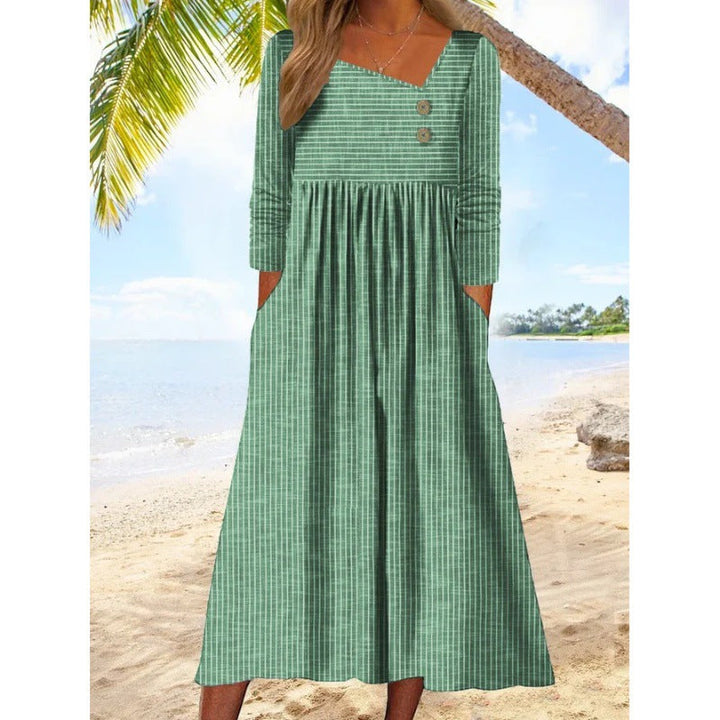 NANCY | ELEGANT STRIPED TUMMY-COVERAGE MIDI DRESS