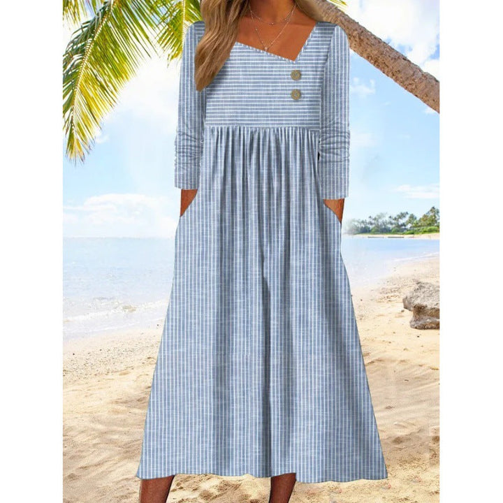 NANCY | ELEGANT STRIPED TUMMY-COVERAGE MIDI DRESS