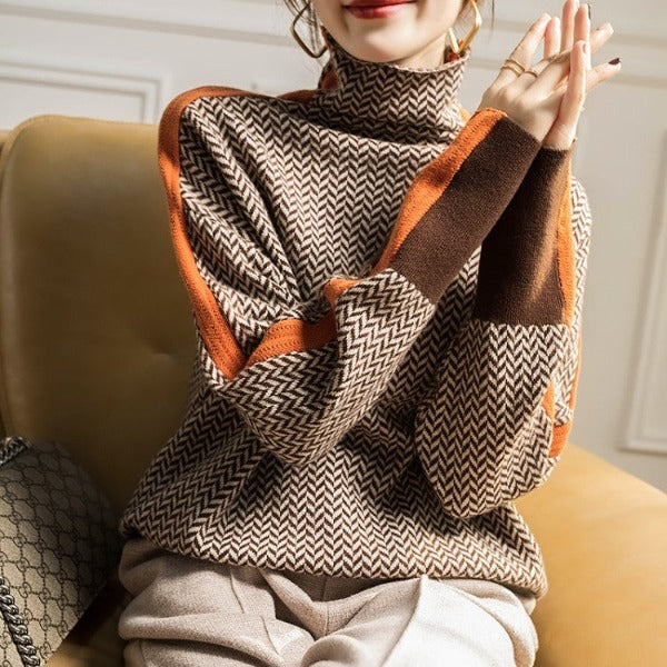 Marlowe | High Neck Jumper with Striking Contrast Stripes