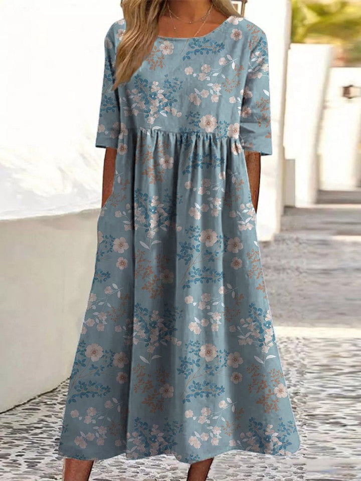 COURTNEY | ELEGANT EMBROIDERED TUMMY-COVERAGE MIDI DRESS