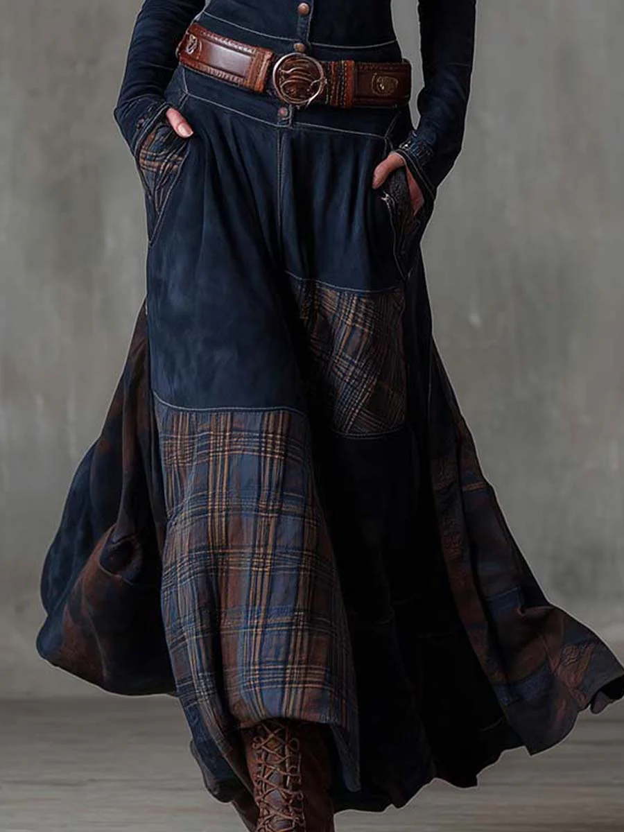 Helena Ivy | Winter Night Navy Suede Maxi Dress with Belt