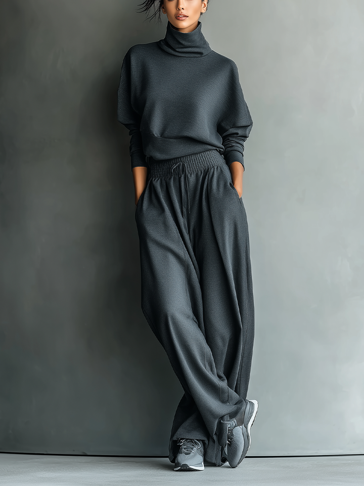 Knitted wide-leg trouser ensemble