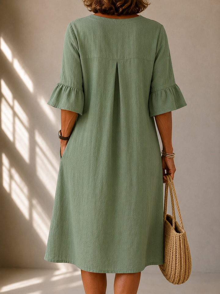 Véronique Button-Down Dress with Flared Sleeves