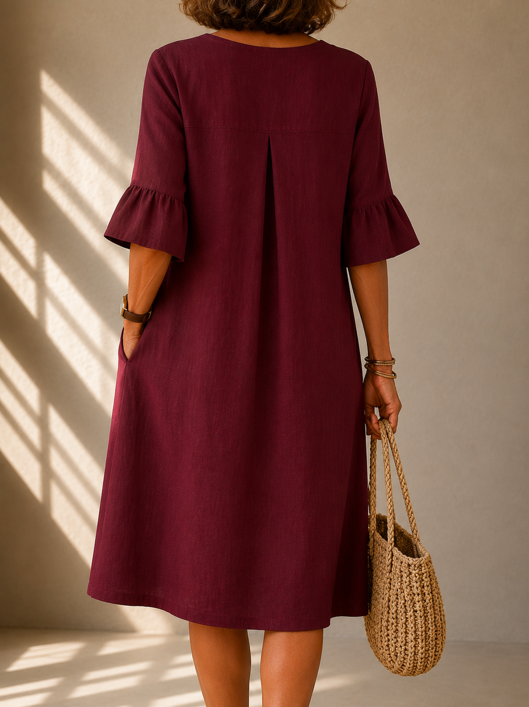 Brigitte Button-Down Dress with Ruffled Sleeves