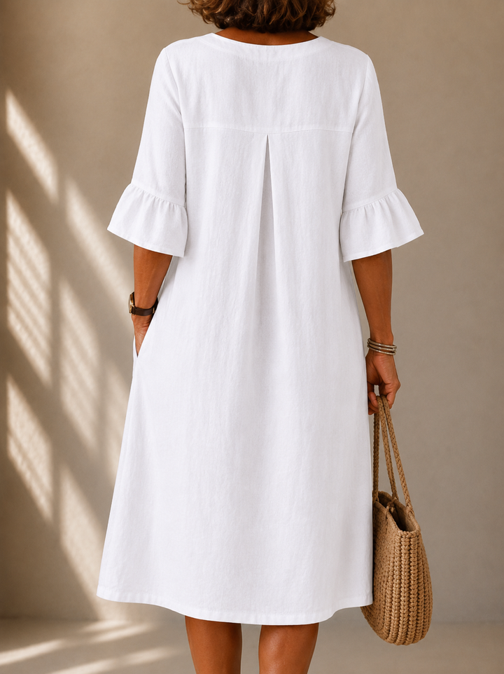Nicole Button-Down Dress with Bell Sleeves